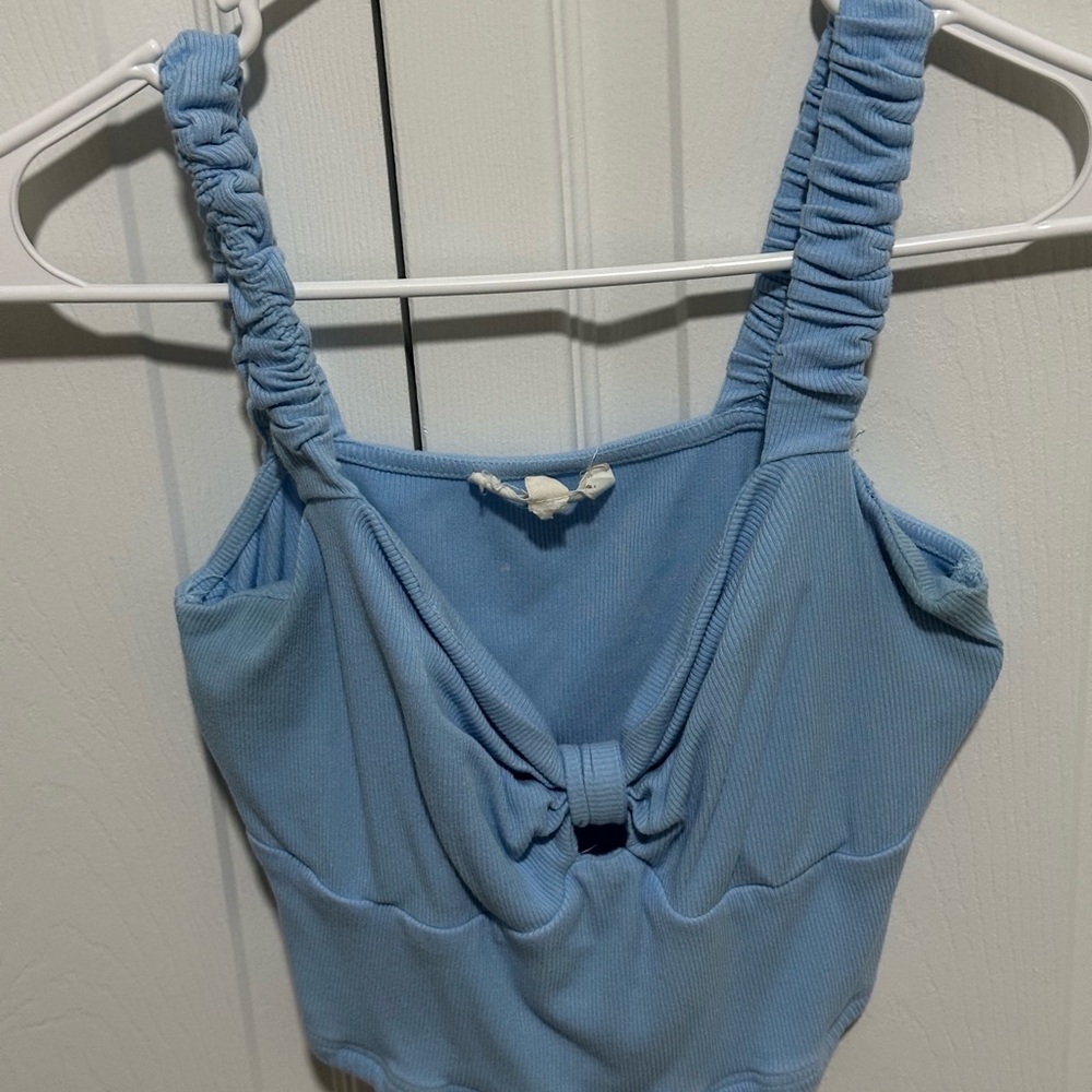 Chic Light Blue Ruched crop top